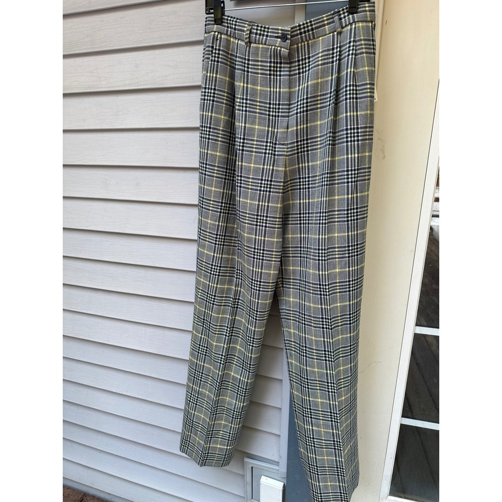 Pendleton Tall Wool Plaid Pants Womens 12 Navy Green Yellow Glen CK VH019-10081